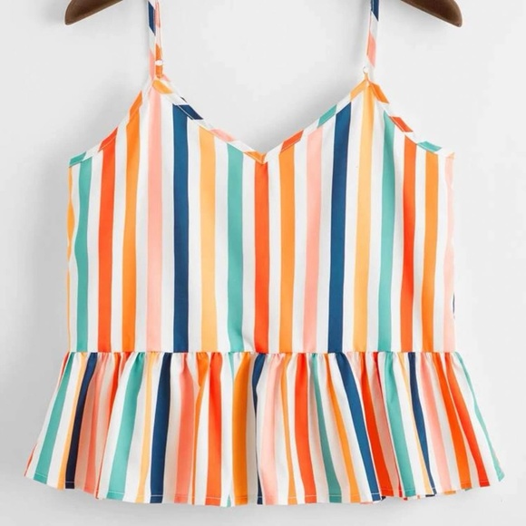 SHEIN Tops - Colorful Striped Ruffle Hem Cami Top